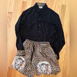 Kenny Flowers Men Animal House Swim trunks & Lslve Shirt Jungle Shirt size L